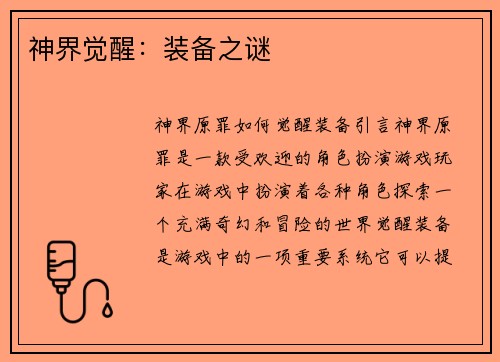 神界觉醒：装备之谜